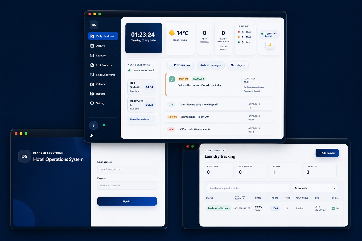 Custom hotel operations software dashboard