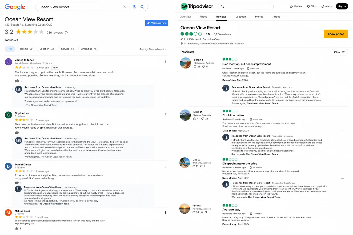 Review profiles with professional management replies
