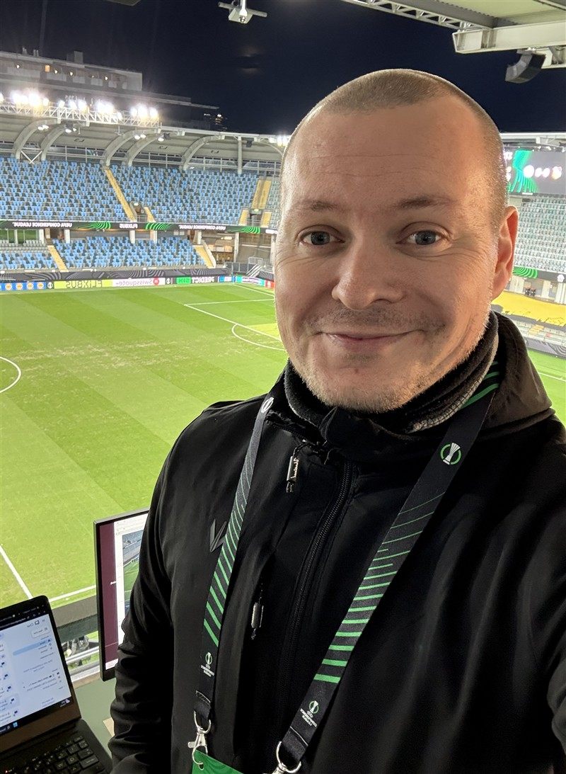 Sam Dearden supporting matchday technical operations at a football stadium