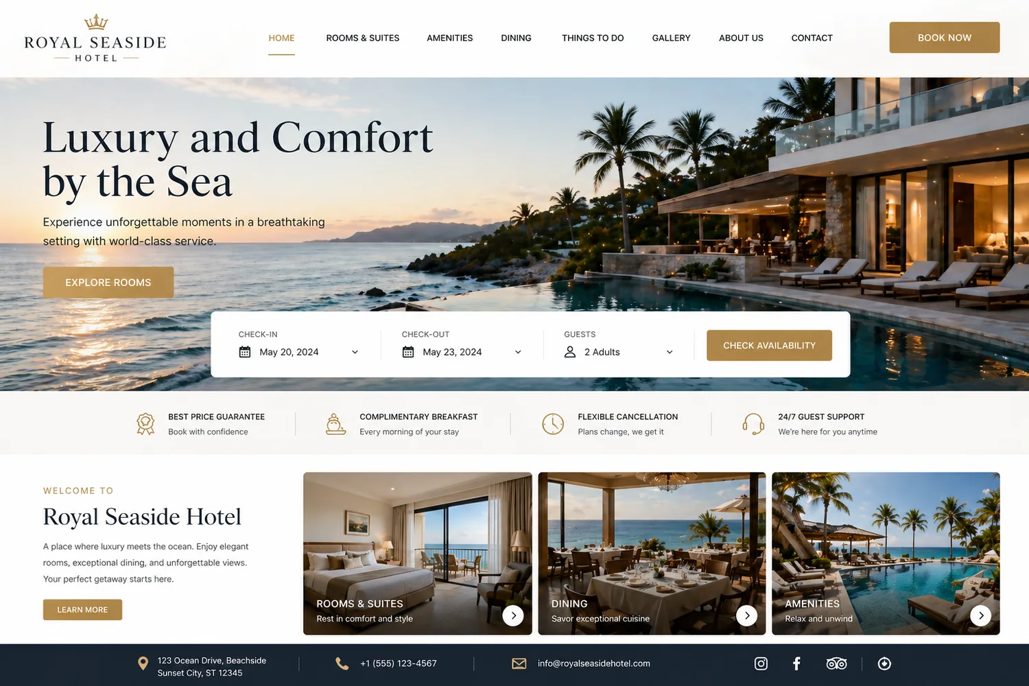 Hotel website concept shown on screen